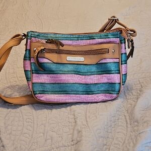 Rosetti Pink and Green Striped Crossbody Bag